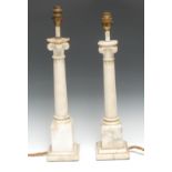 Interior Decoration - a pair of Neo-Classical design alabaster stop-fluted columnar table lamps,