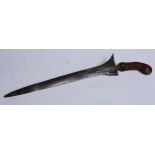 A Malayan kris , 35.5cm straight double-edged blade, hardwood handle carved with stylised lotus,