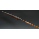 Tribal Art - a Zulu assegai or iklwa stabbing spear, 38cm slender leaf shaped blade, fibre-binding