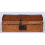 An early 19th century tooled leather table top document box, hinged cover, steel handle, hasp and