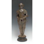 A miniature display model of a suit of armour, turned base, 43.5cm high