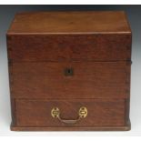 Medical Interest - an early Victorian oak chemist's apothecary box, hinged cover enclosing an