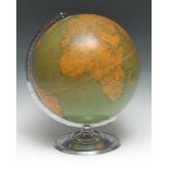 A mid-20th century 10" terrestrial globe, the Phillips' Challenge Globe, chrome plated stand, 33cm