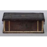 A 17th century century hardwood rectangular table box, probably Indo-Portuguese, hinged cover inlaid