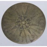 A 19th century brass circular compass, 8cm diam