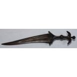 An Indian steel chilanum or khanjarli dagger, 22.5cm serpentine fullered blade, oval guard with