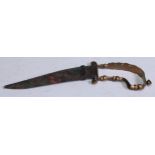 An Indian bichuwa, 14.5cm curved blade, gilt brass knuckle-bow hilt, 23cm long overall, 19th century