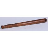 Police History - a Victorian turned truncheon, branded with crowned VR 2 and shield, ribbed grip,