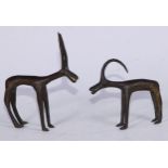 Tribal Art - a West African bronze model, of an antelope, 13cm high, possibly Dogon; another (2)