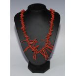 A coral necklace, 90cm long
