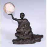 Chinese School (19th century), a bronze, of a sage contemplating a marble sphere, 23cm high