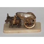 A 19th century Palais Royale gilt and silvered metal and mother and pearl pin tidy, as a cart