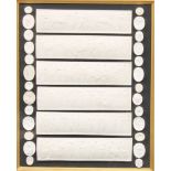 An arrangement of plaster intaglio impressions, various Grand Tour subjects, framed, 58cm x 50.5cm