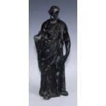 A 19th century lead figure, of a Classical lady in long flowing robes, 37cm high