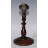 Treen - an unusual 19th century turned lamp, possibly for a lace maker, of candlestick form,