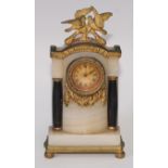 An Empire design gilt metal and black marble mounted onyx diminutive timepiece, 3cm gilt engine