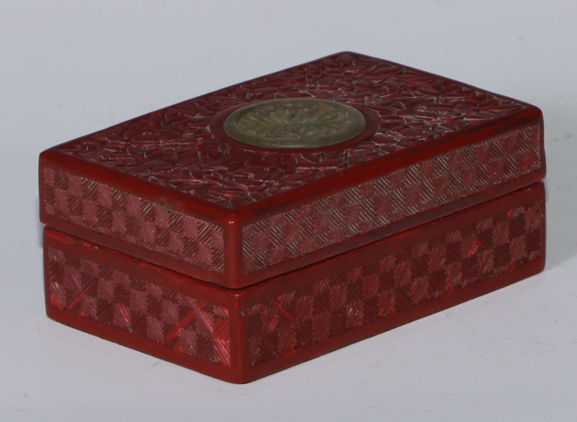 A Chinese cinnabar lacquer rectangular box, the cover centred by a carved and pierced roundel, - Image 3 of 4