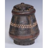 Tribal Art - a West African hardwood tobacco holder and cover, probably Senufo, of quatrefoil shape,