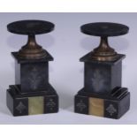 A pair of 19th century black marble mantel tazza, 19cm high, c.1880