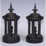 A pair of 19th century black marble and gilt metal library rotunda models, of small proportions,