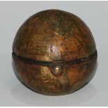 Cartography - a 19th century novelty travelling inkwell, as a globe, applied with printed gores,