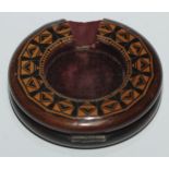 A 19th century rosewood and parquetry curcular travelling pocket watch stand, inlaid in the manner