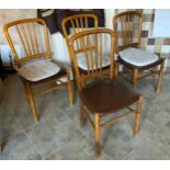 A set of four arched back beech kitchen chair, leatherette seats ** We would please ask that all