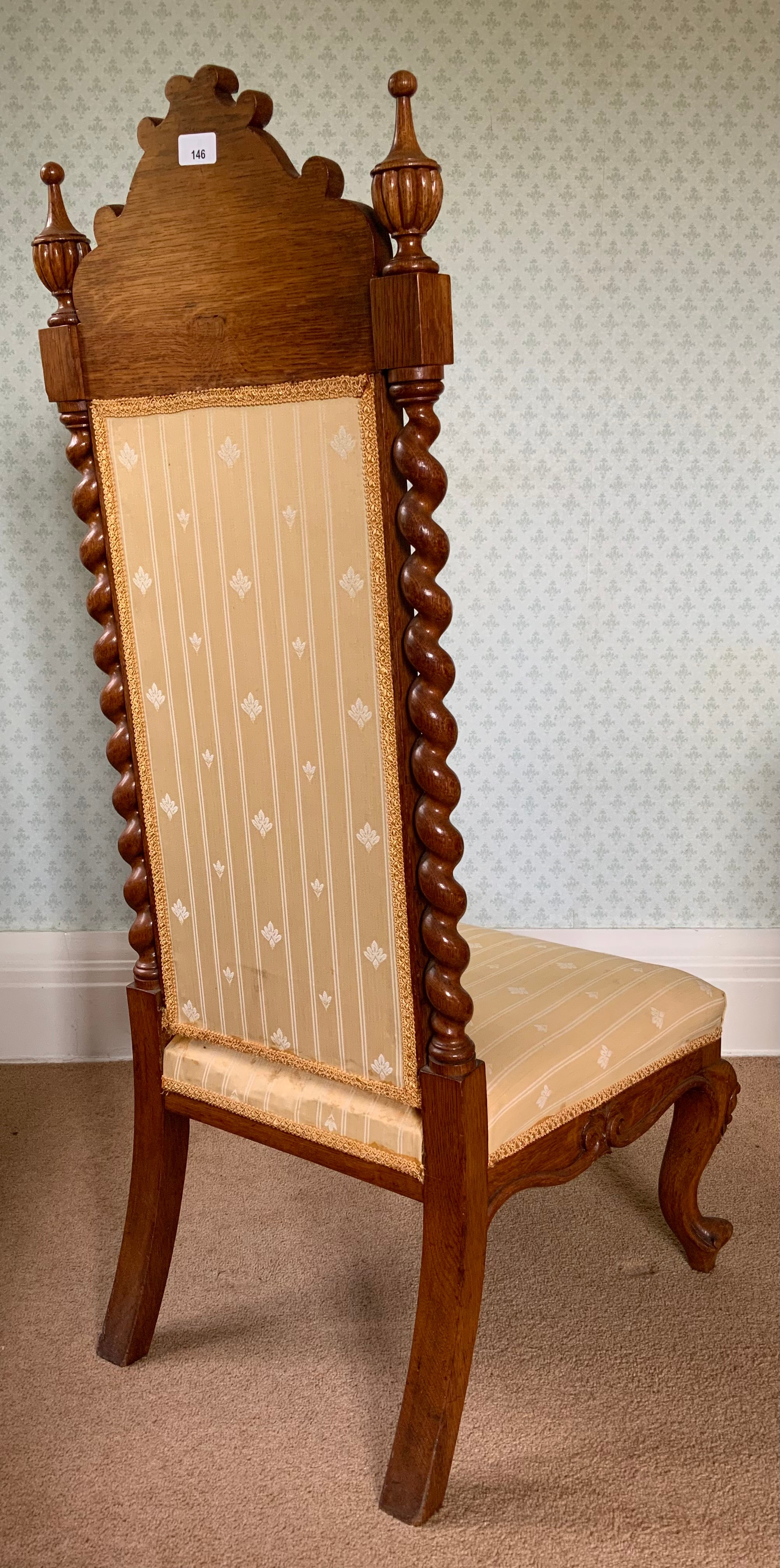 A 19th century walnut nursing chair, upholstered back and seat, turned freestanding columns, - Image 3 of 6