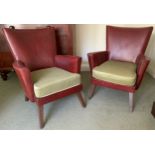 A pair of Art Deco leatherette side arm chairs, with angular backs, c1930 ** We would please ask