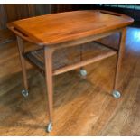 A post war Danish teak trolley table, designed by Johannes Sandersen for Silkeborg, lift off tray,