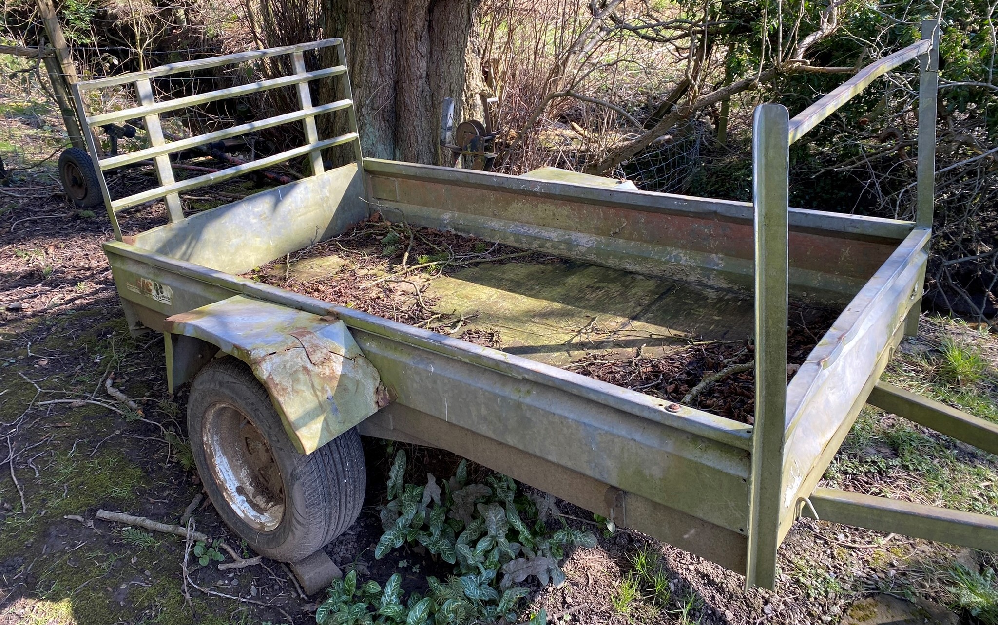 Salvage - A galvanized two wheel flat bed trailer, 232 x 124cm load size. ** We would please ask - Image 2 of 4