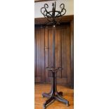 An early 20th century bentwood coat stand, cluster column, quatrefoil base, 210cm high, c.1910