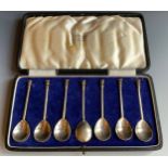 A set of six silver seal top coffee spoons, cased ** We would please ask that all payments are