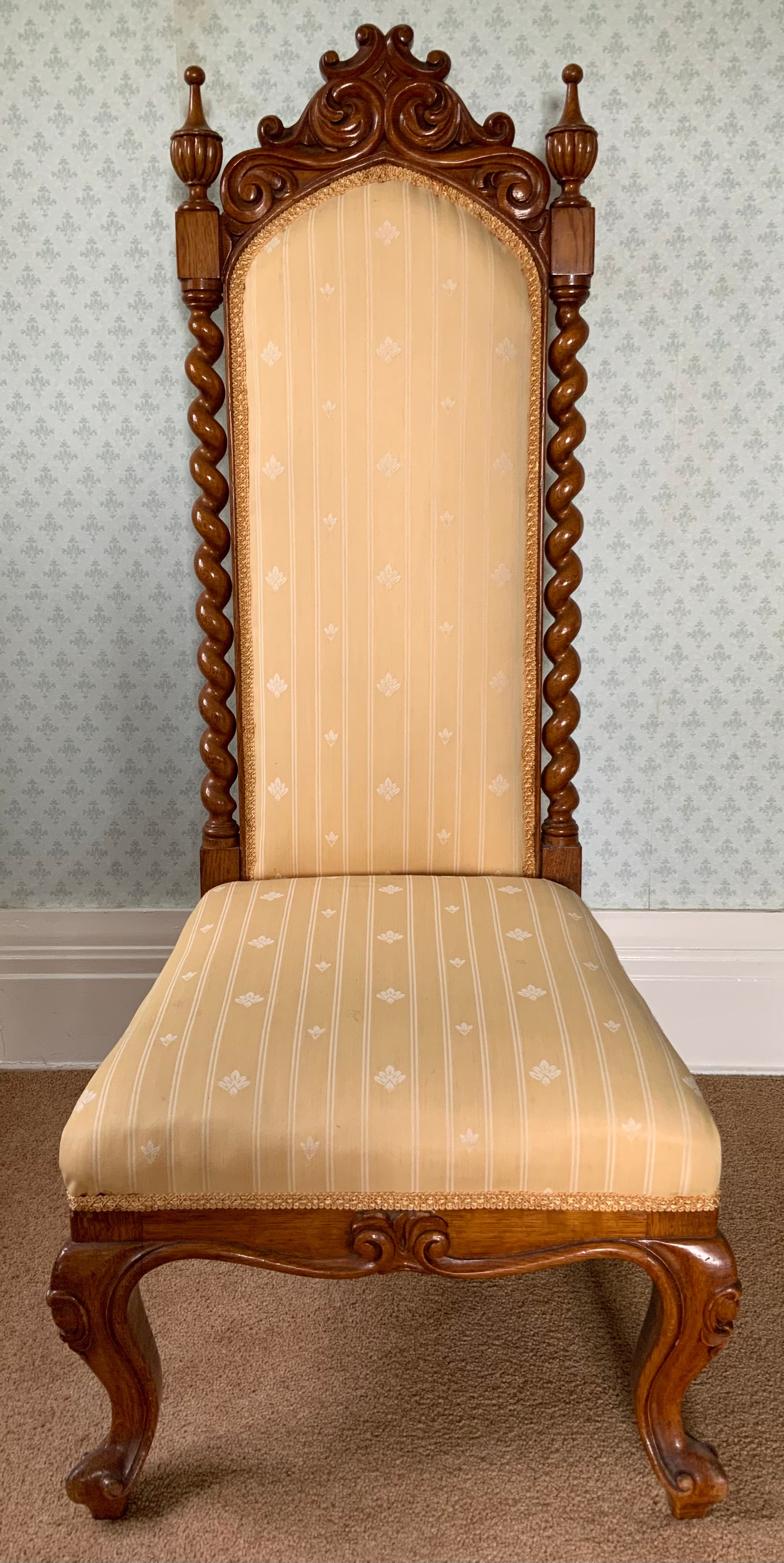 A 19th century walnut nursing chair, upholstered back and seat, turned freestanding columns, - Image 6 of 6