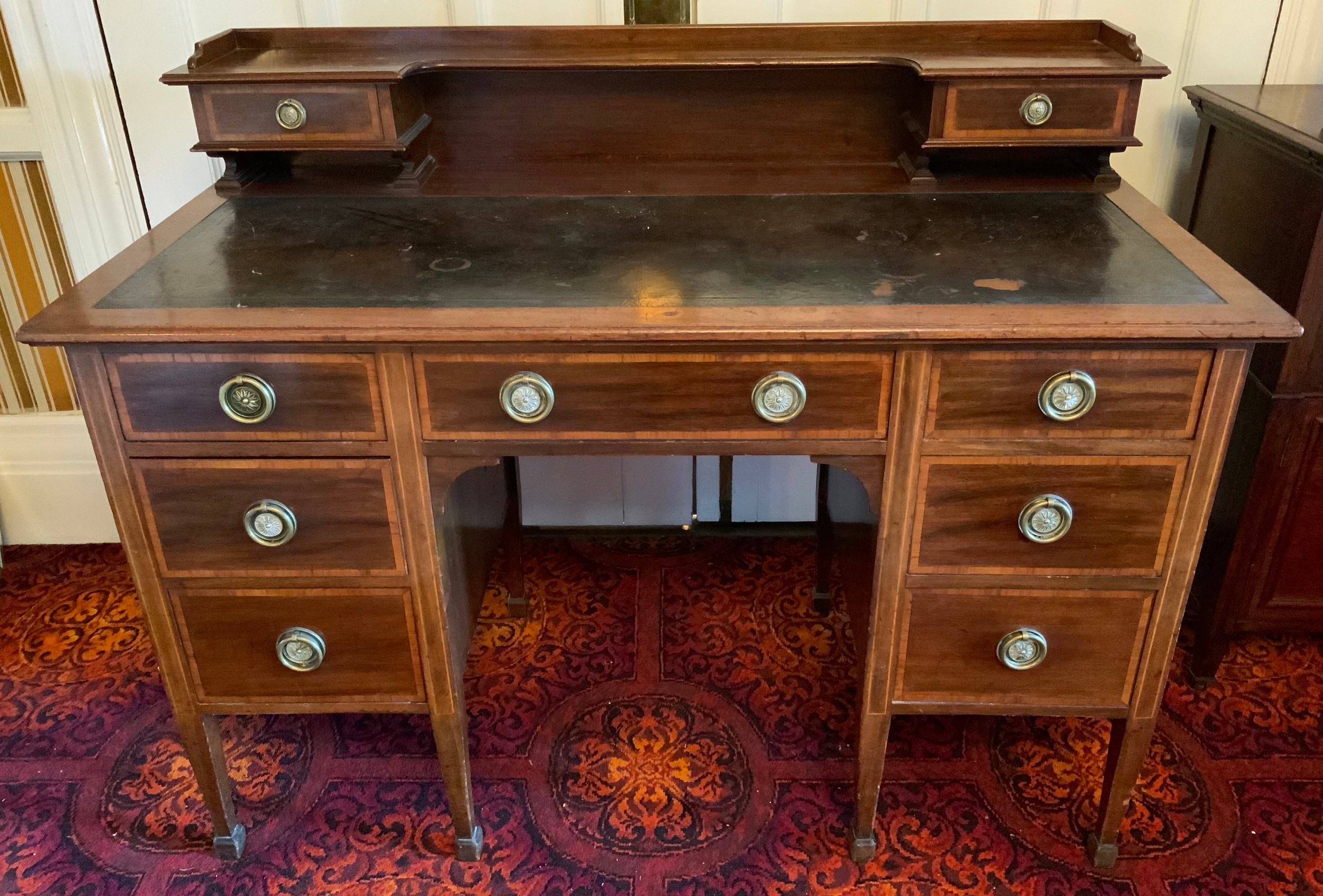 An Edwardian mahogany and satinwood strung writing desk, by Waring, the superstructure fitted with - Image 3 of 3