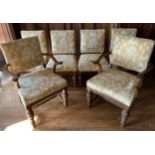 A set of twelve oak dining chairs, by Thomas Turner of Manchester, stuffed over back and seats,