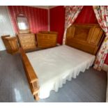 A Victorian burr maple part bedroom suite, comprising double bed head, bedside chest, two dressing