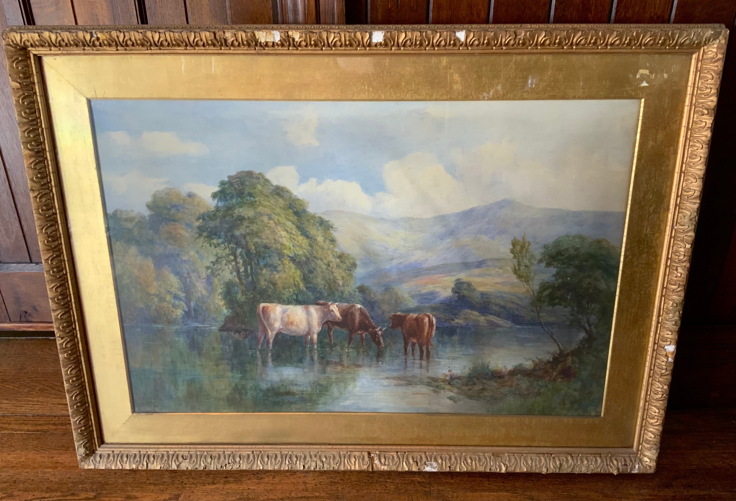 Sq. Howard (late 19th/ early 20th century) Cattle Watering signed, watercolour, 59cm x 89cm ** We