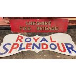 Cheshire Fire Brigade painted metal sign; Cheshire 'Coat of Arms’ painted metal sign; Royal