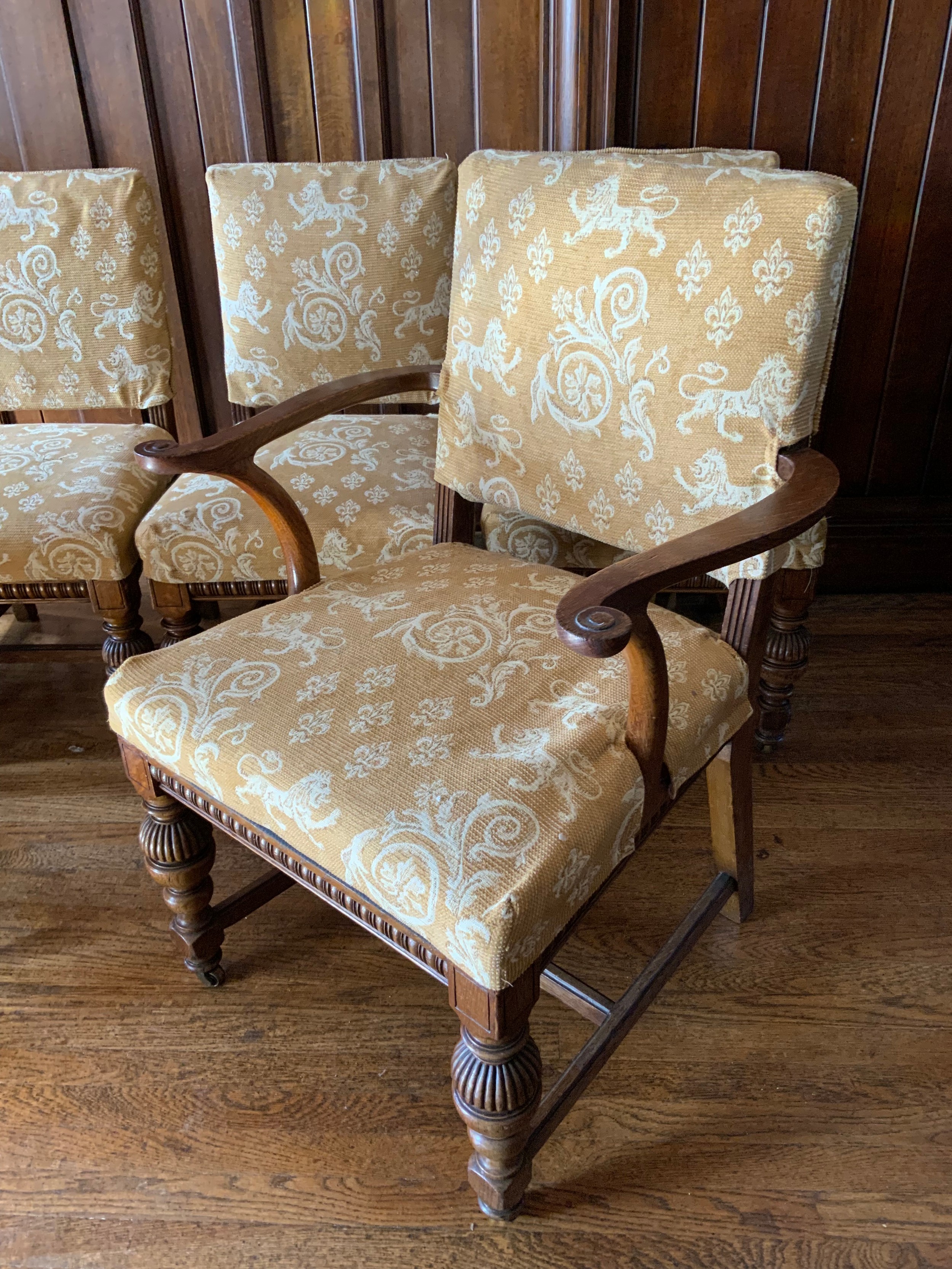 A set of twelve oak dining chairs, by Thomas Turner of Manchester, stuffed over back and seats, - Image 2 of 3