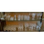 A set of thirteen cut glass whisky tumblers; other cut glass wine, sherry, beakers, etc ** We