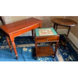 A 19th century mahogany rectangular side table, turned legs, 75cm high, 91cm wide, 44cm deep; an oak