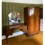 A mid 20th century walnut dressing table, 117cm wide, c.1940; a similar two door wardrobe, 91cm