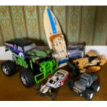 Toys - Radio Control vehicles, Villian IV speed boat; Tyco monster truck; digger; etc ** We would