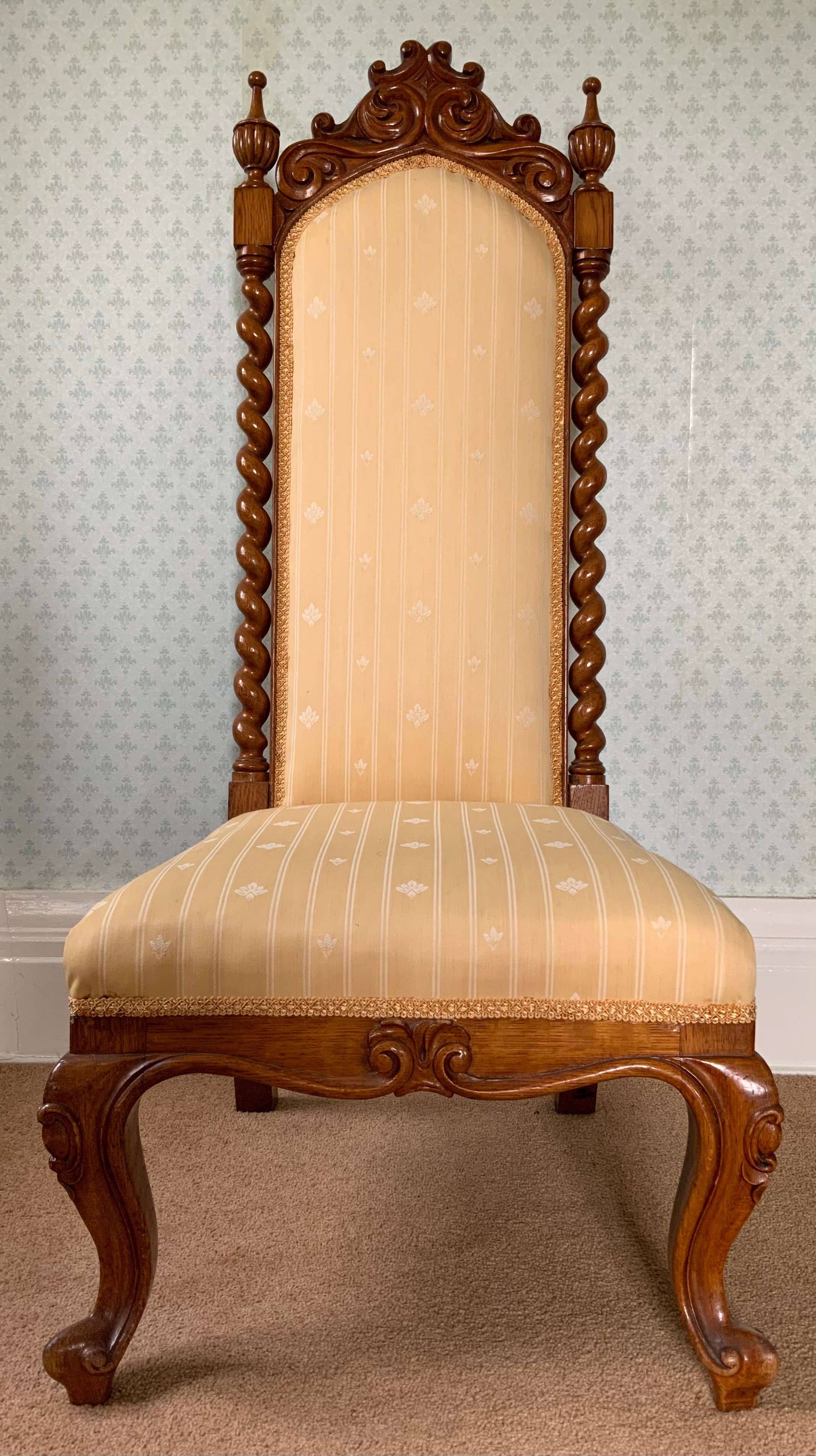 A 19th century walnut nursing chair, upholstered back and seat, turned freestanding columns, - Image 2 of 6