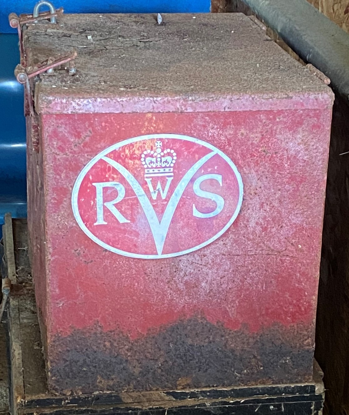 Salvage - A large rectangular steel box, WRVS (Women's Royal Voluntary Service), 62cm wide. ** We - Image 2 of 2