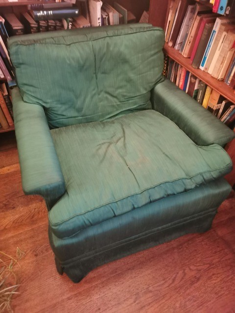 An early 20th century sofa, upholstered green silk, 89cm deep, 217cm wide; two similar side - Image 3 of 3