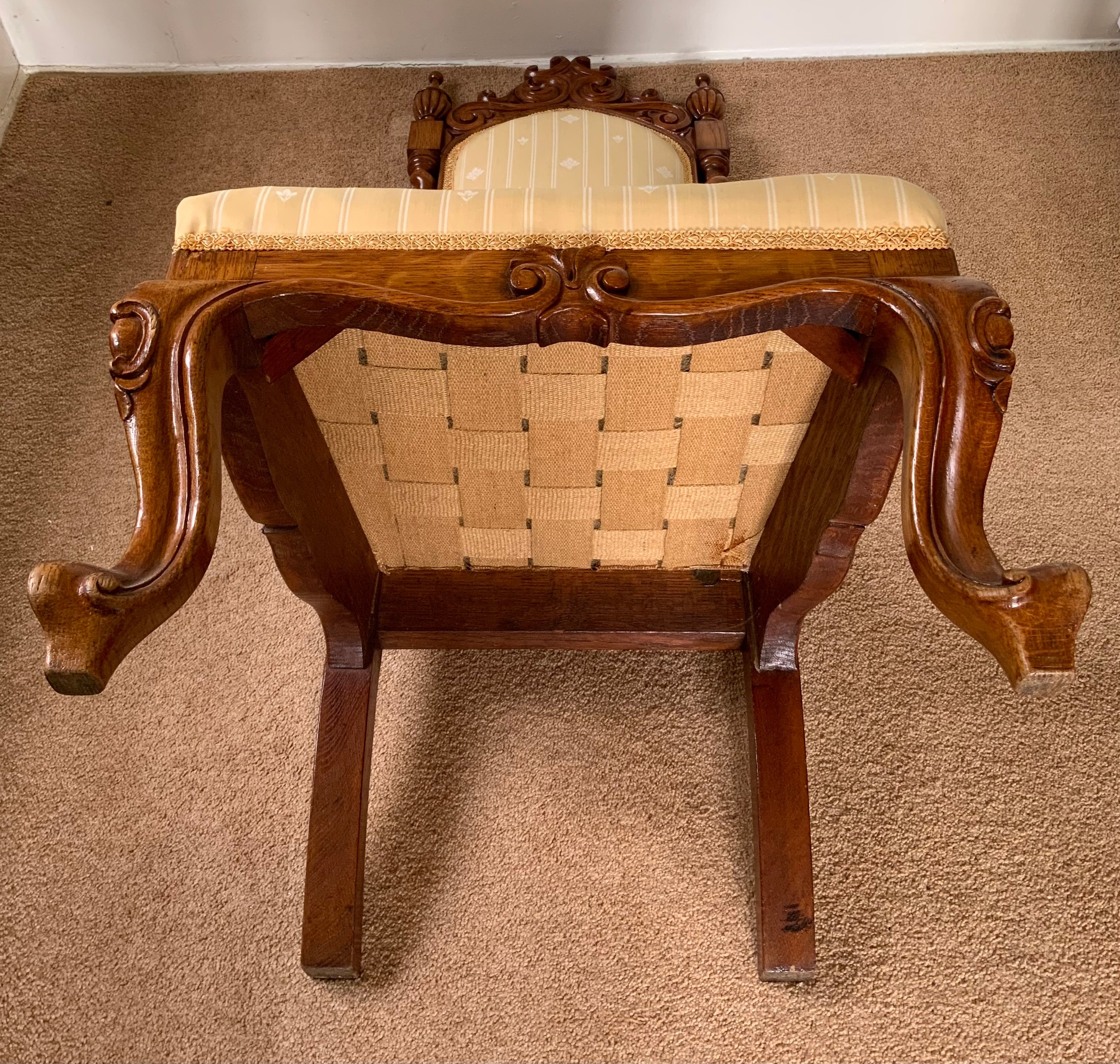 A 19th century walnut nursing chair, upholstered back and seat, turned freestanding columns, - Image 4 of 6