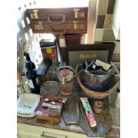 An Artist's easel; briefcases; wine master; cigars; Chapter & Verse Merlot; Budweiser ice bucket;