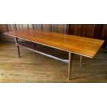 Ib Kofod Larsen for G Plan coffee table, spindle shelf, 46cm high, 58cm deep, 160cm wide, stamped,